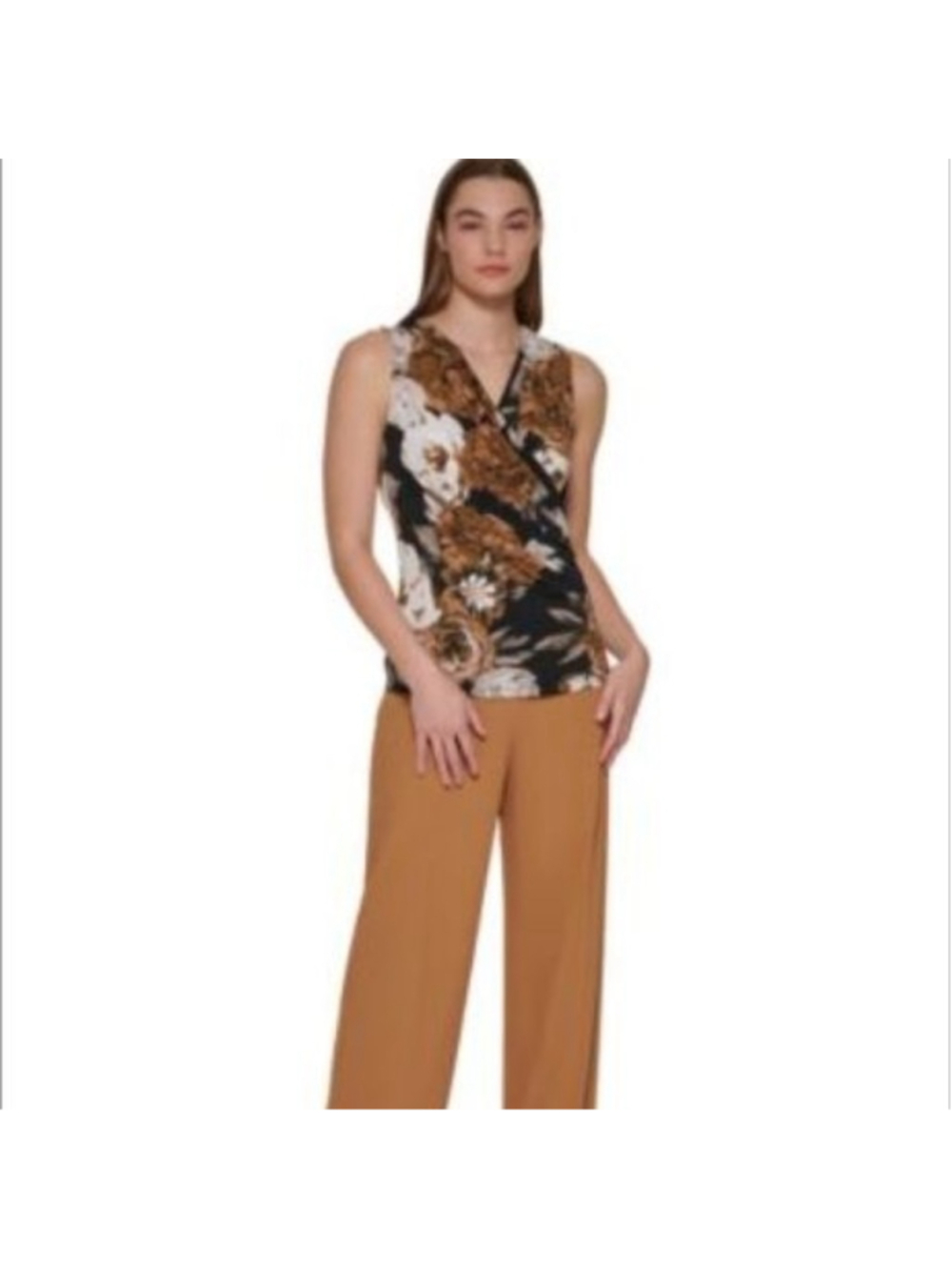Calvin Klein Floral V-Neck Sleeveless Top M Y2K Style Drape Fit - Picture 14 of 14
